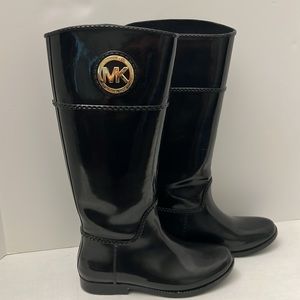 Michael Kors Black Tall Rain Boots with Gold Logo